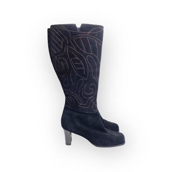 new Chico’s 𑁍 Italia Tall Metallic Embroidery Heeled Boots 𑁍 Black Suede 𑁍 6 - Picture 14 of 16